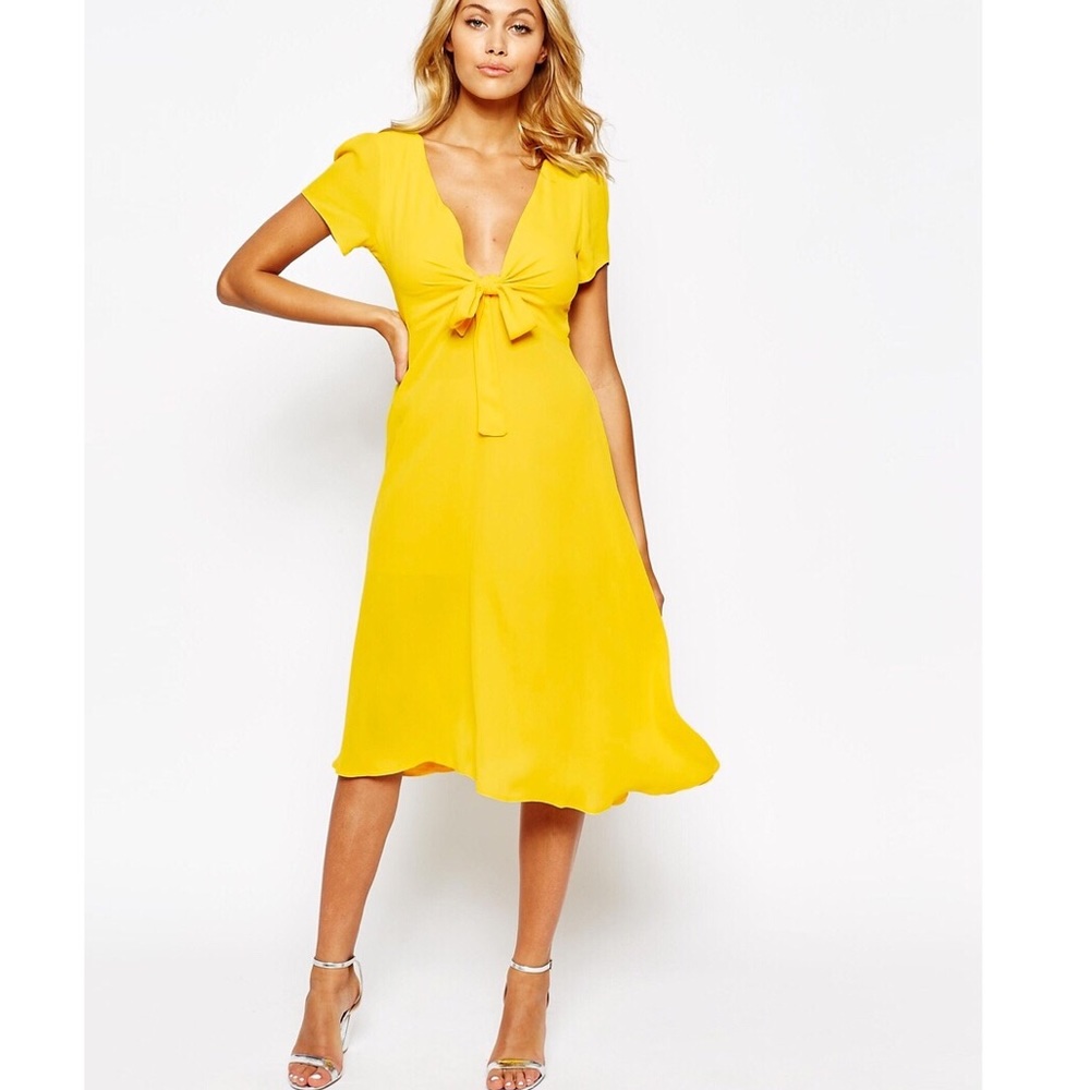ASOS Yellow Love Bow Front Midi Dress 🌼